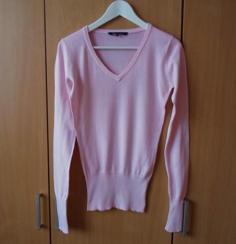 Růžový svetr svetřík do véčka, terranova,s