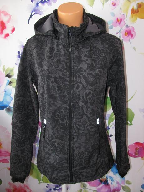 Černo šedá softshellová bunda s kapucí, 38