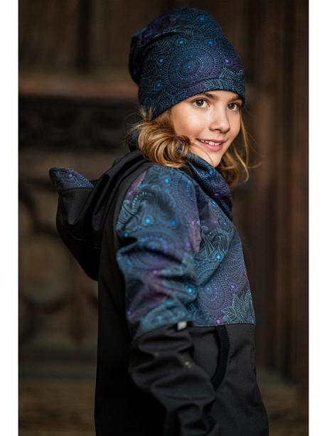 Softshellový kabát unuo mandala dívčí s fleecem, unuo,128 / 134