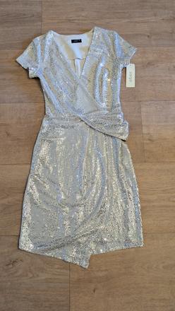 T529   stříbrné třpytivé šaty oben vel. 36, 36
