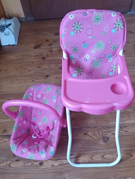 Teddies autosedačka a jídelní židlička pro panenky,