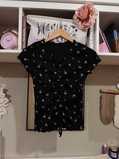 Kytičkové žebrované tričko h&m 170/xs-s, h&m,170