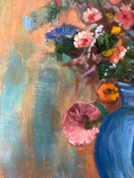 Kvety v tyrkysove vaze - olejomalba 61 x 76 cm,