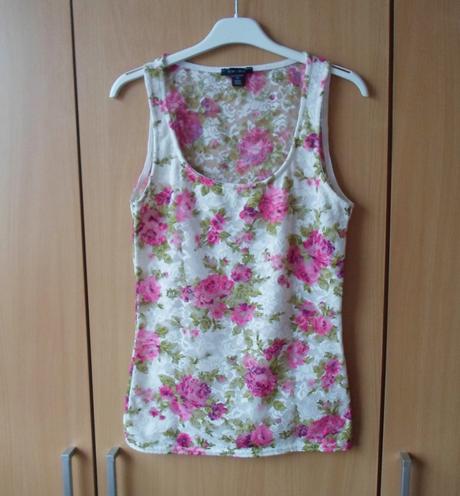 Bílé růžo krajkové květované tričko tílko top, amisu,xs