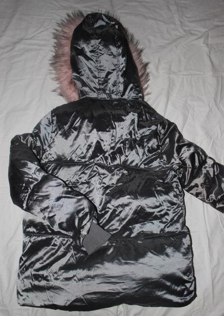 Vb159. velmi teplá růžovo-stříbrná bunda 11-12 let, f&f,152