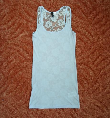 Modré krajkové tričko triko tílko top - 36, s, h&m,s