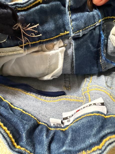 Set 5 kalhot , dzinu, zluta, modra 104, 104–116