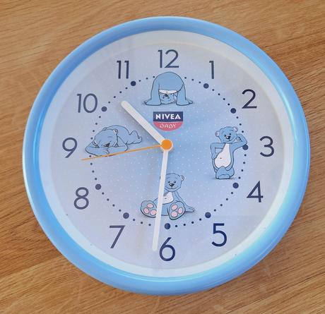 Hodiny dětské, průměr 25 cm, na 1 tužkovou, modré,