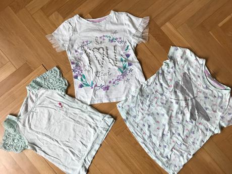 3x zelenkavé tričko, vážka, krajka, 122, 134