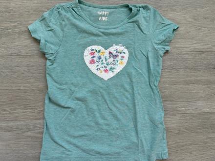 Dívčí zelené tričko s měnícími flitry, vel 122/128, tchibo,122