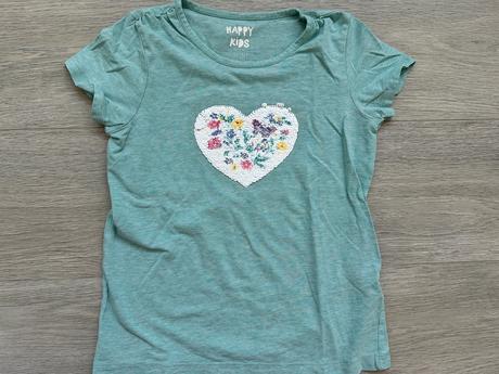 Dívčí zelené tričko s měnícími flitry, vel 122/128, tchibo,122