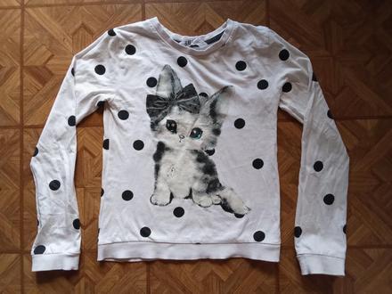 Světlá mikina s kočkou - vel. 134/140, h&m,134