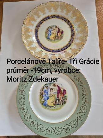 Starožitné talíře-2 ks- tři grácie,
