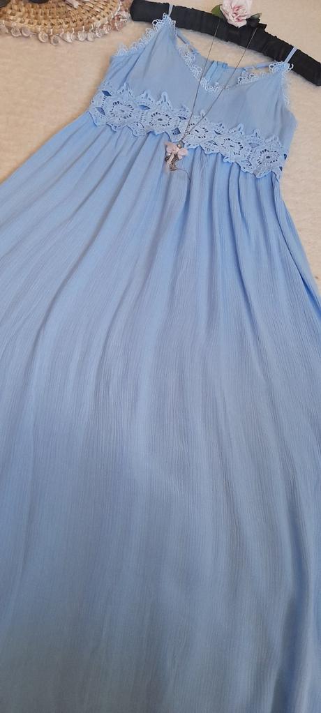Sv. modré krajkové maxi šaty, xl