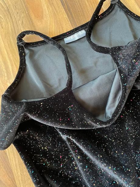 Samtový overal s barevným třpytem, vel 146, destin, 146