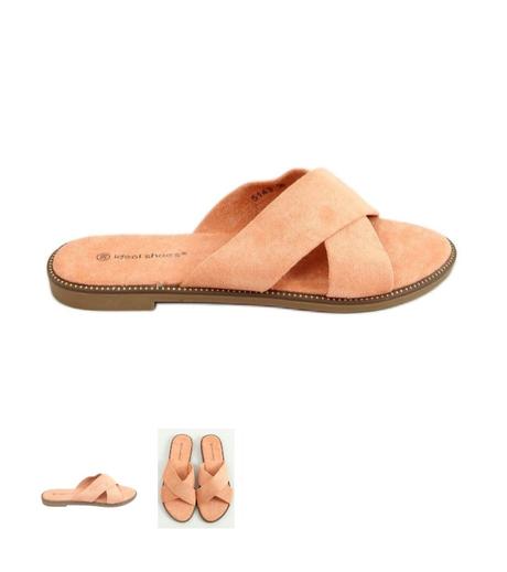 Dámské meruňkové páskové pantofle, 40