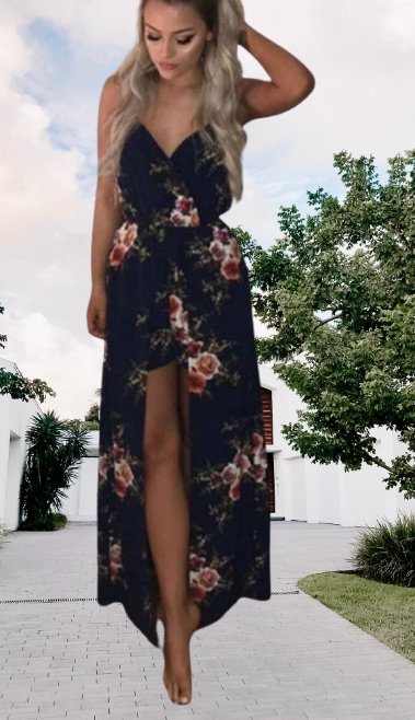 Květovaný krátký overal s vlečkou, xl