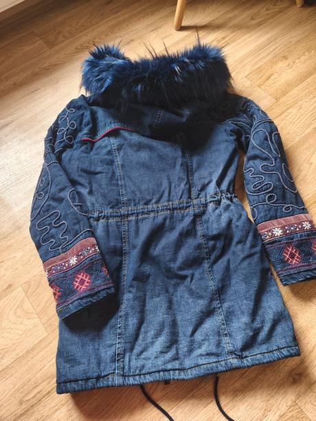 Džínová bunda parka kabát desigual xs/s, desigual,xs