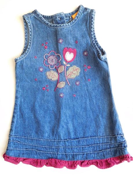 Riflová šatovka s kytičkama, mini mode,86