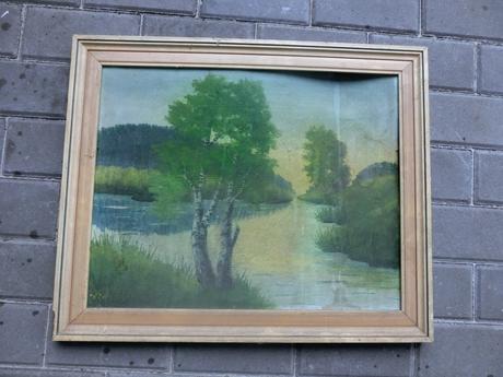 Obraz rám rybník břízy 58,5 x 48 cm, 