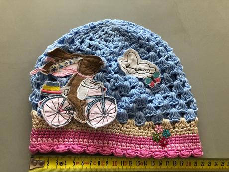 Háčkovaná čepička jaro zajíček modrá růžová 2-4rok, 104