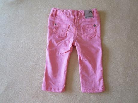 Pěkné růžové elast. bavl. kalhoty, vel. 67, vertbaudet,68