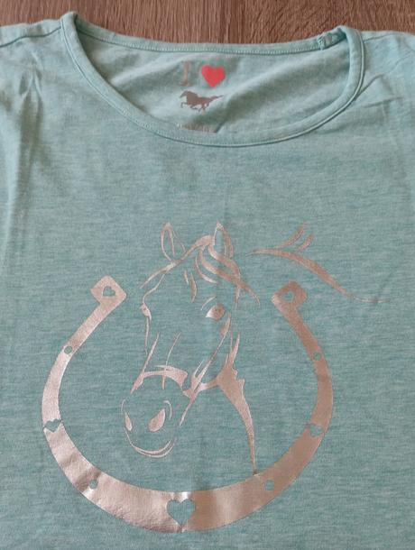 Dívčí triko zelenkavé krátký rukáv kůň tchibo, tchibo,158