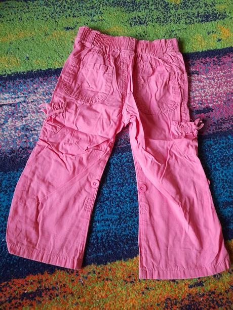 Růžové plátěné kalhoty na holčičku, 92