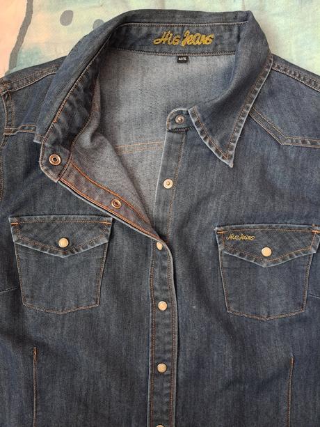 Dámská džínová košile se zlatou výšivkou, 42