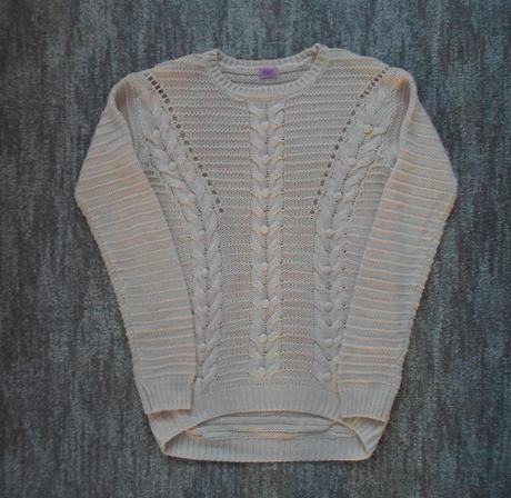 Růžový krémový pletený svetr svetřík, f&f,158