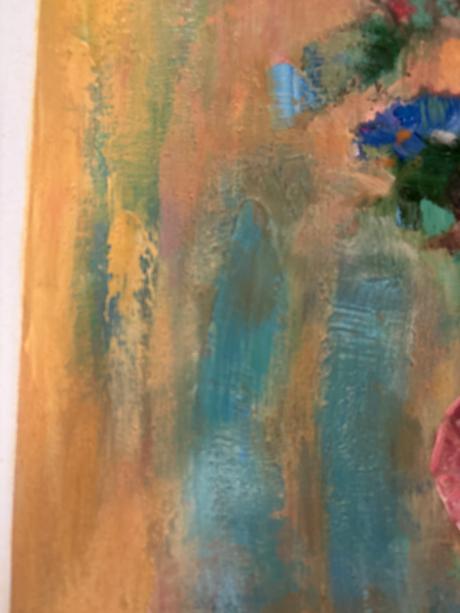 Kvety v tyrkysove vaze - olejomalba 61 x 76 cm,