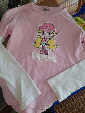 Pěkné bílorůžové tričko dlouhý rukáv s obrázkem, 116