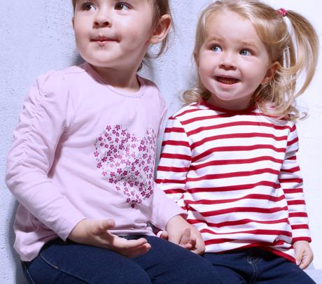 2-pack dívčí trika tchibo růžové + pruhované, tchibo,110 / 116