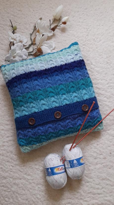 Copánkový pletený povlak ombré modrý tyrkys, 