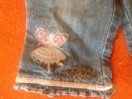 Dívčí rifle motýlí víla, nápis vel. 62 - 68, next,62