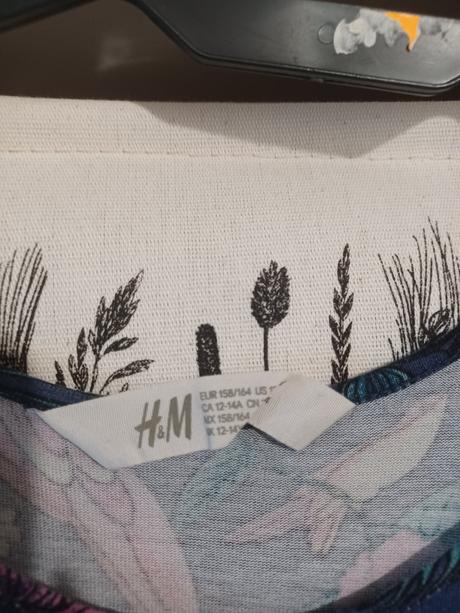 Asymetrické šaty s ptáčky, h&m,164