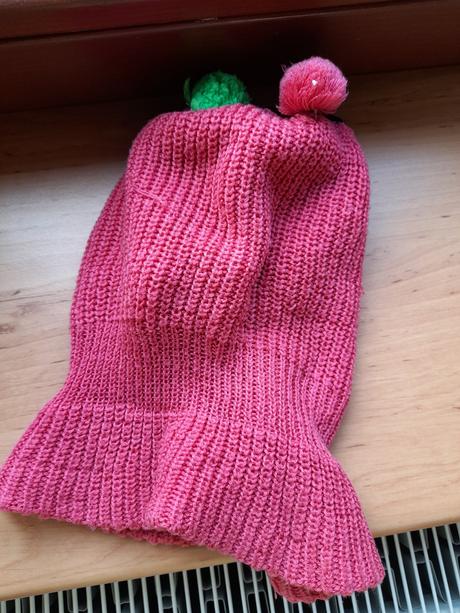 Růžová pletená příjemná neštípavá kukla,čepice, 116
