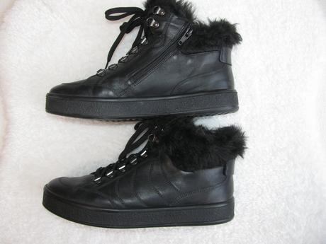 Černé kožené polokozačky s kožešinou geox, geox,38