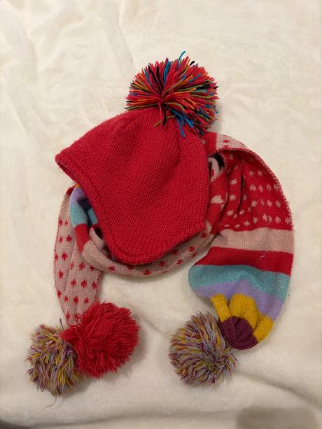 104/116 (růžová/vícebarevná) čepice a šála, h&m,104