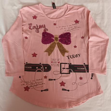 Dívčí triko dlouhý rukáv růžové s mašlí, 152