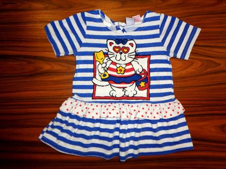 Krásné pruhované šaty s kočkou, kids,98