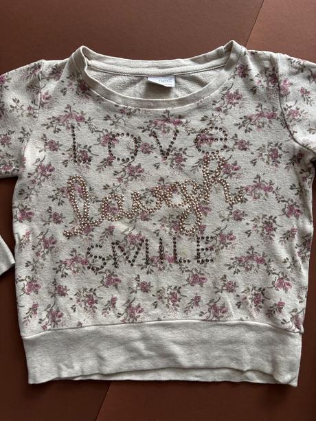 Mikina slabá zn. next - v.7 let béžová s květy, next,122