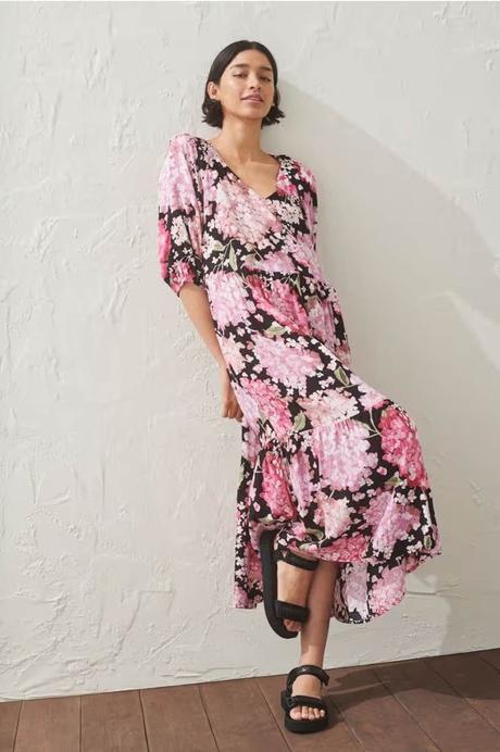 Dámské letní šaty květované midi h&m s m 36 38, h&m,s
