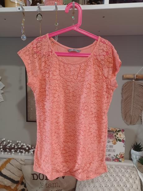 Meruňkové lososové tričko s krajkou lindex 170/s-m, lindex,170