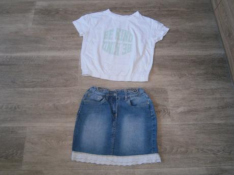 Sukně + triko crop top vel. 152, 152