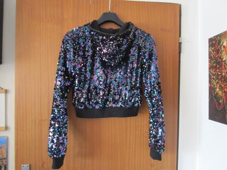 Téměř nová černá bunda s flitry, vel. 158/164, h&m,158