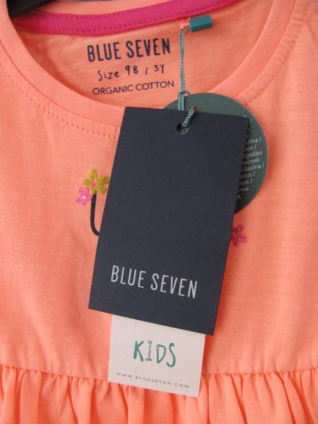 Oranžové bavlněné šaty se zlatým nápisem, 98