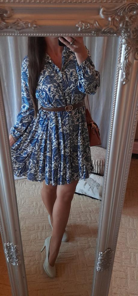 Orsay košilové modré vzorované šaty, orsay,42