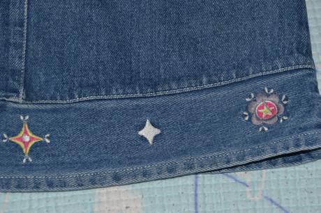 Džínová, riflová sukně s výšivkami, 110