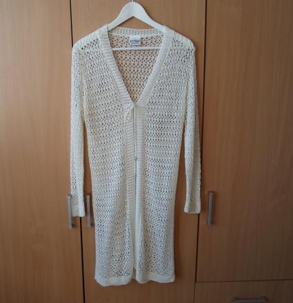 Bílý krajkový háčkovaný pletený svetr kardigan, s